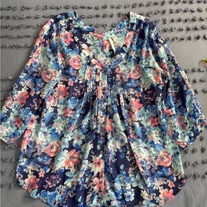 LC Lauren Conrad Sheer Floral Navy Blue Women's Top